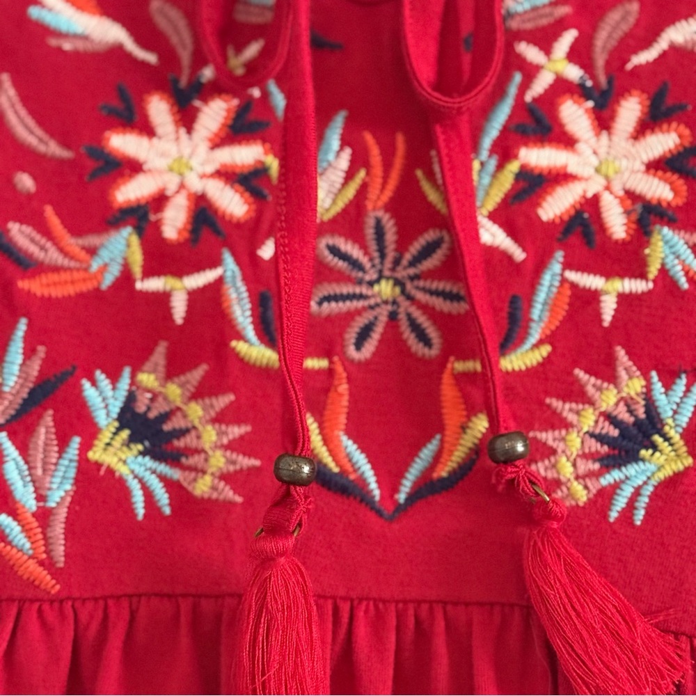 🌻 Rebecca Malone Red Embroidered Tie-Front Tunic - Picture 6 of 8